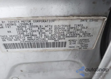 2002 Toyota Rav4 from USA, damaged, VIN JTEHH20V026054204